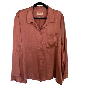 Anthropologie Papinelle Audrey Pure Silk Long Sleeve Red Button Up Top Sz XL NWT